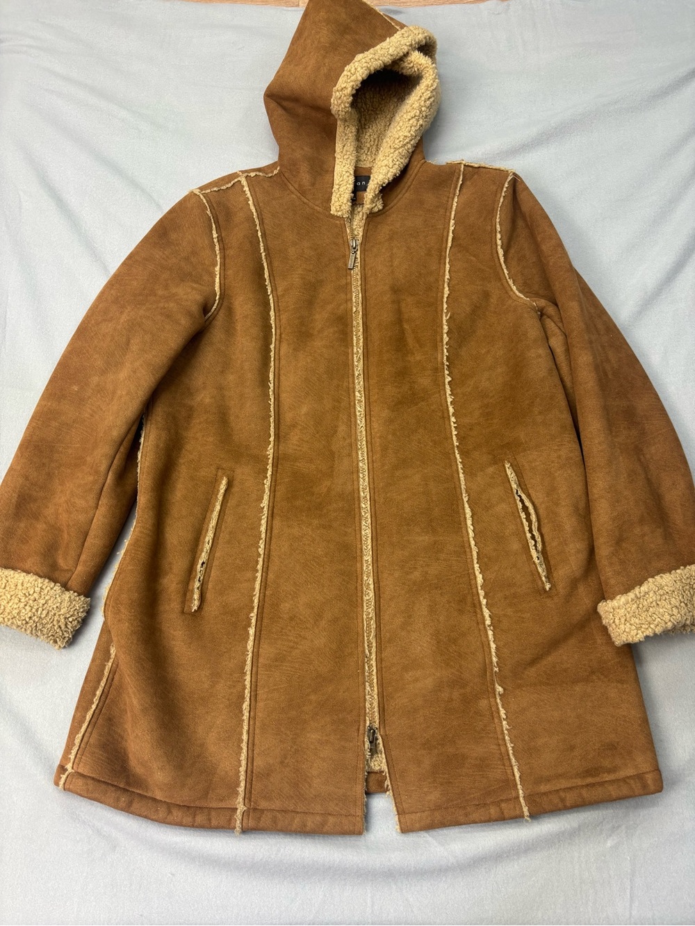 Braetan Brown Hooded Shearling-Trim Trench Coat